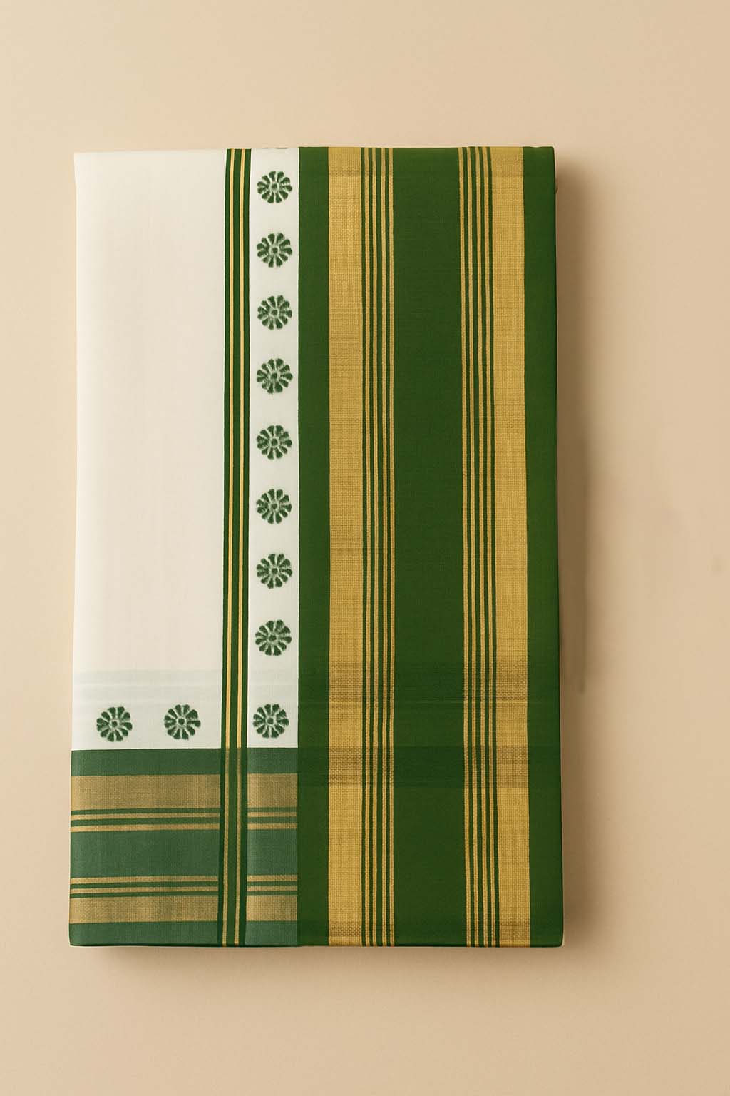 SO2 Floral Kerala Set Saree With Golden Zari Border and Hand-knotted Kuttiyal Pallu WITH FREE ORNAMENTS